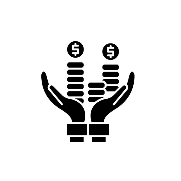 Negocio beneficio icono negro, signo de vector en el fondo aislado. Símbolo del concepto de beneficio empresarial, ilustración — Vector de stock