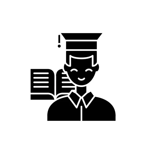 Icono de estudiante negro, signo vectorial sobre fondo aislado. Símbolo del concepto del estudiante, ilustración — Archivo Imágenes Vectoriales