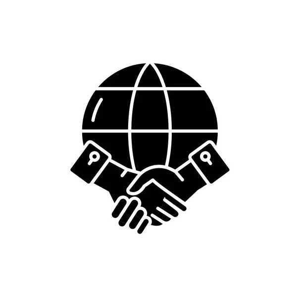Asociación global icono negro, signo de vector en el fondo aislado. Símbolo de concepto de asociación global, ilustración — Vector de stock