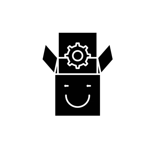 Product tevredenheid zwart pictogram, vector teken op geïsoleerde achtergrond. Product tevredenheid concept symbool, afbeelding — Stockvector