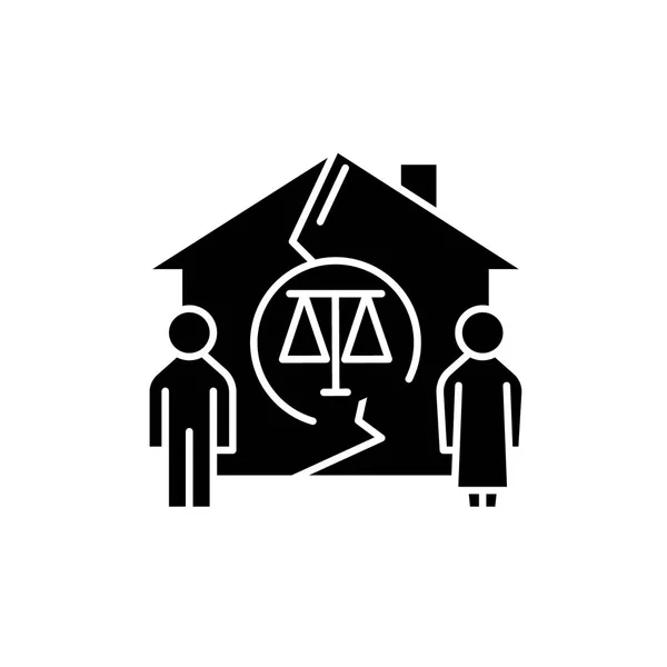 Familjen skilsmässa svart ikon, vector tecken på isolerade bakgrund. Familjen skilsmässa konceptet symbol, illustration — Stock vektor