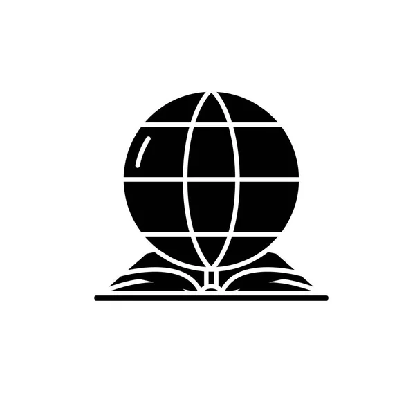 Direito mundial ícone preto, sinal de vetor em fundo isolado. Símbolo do conceito de direito mundial, ilustração — Vetor de Stock