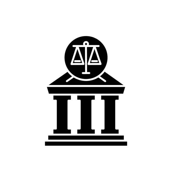 Черный значок суда, векторный знак на изолированном фоне. Символ суда, иллюстрация — стоковый вектор