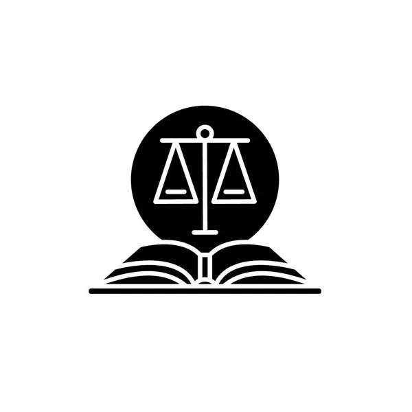 Codice legale icona nera, segno vettoriale su sfondo isolato. Codice giuridico concetto simbolo, illustrazione — Vettoriale Stock