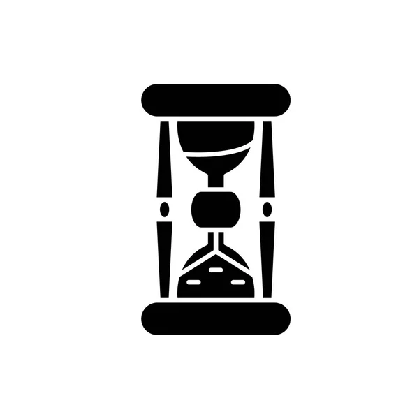 Icono negro reloj de arena, signo vectorial sobre fondo aislado. Símbolo de concepto de reloj de arena, ilustración — Vector de stock