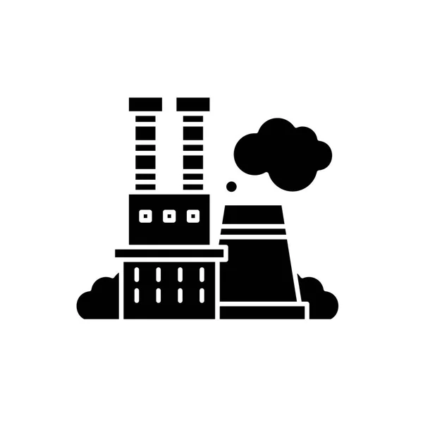 Industriekomplex schwarzes Symbol, Vektorzeichen auf isoliertem Hintergrund. industrielle komplexe Konzept Symbol, Illustration — Stockvektor