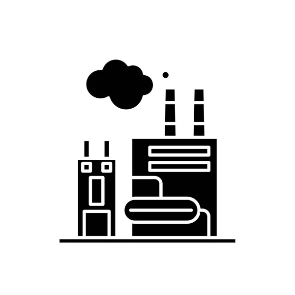 Manufacturing facility svart ikon, vector tecken på isolerade bakgrund. Manufacturing facility konceptet symbol, illustration — Stock vektor