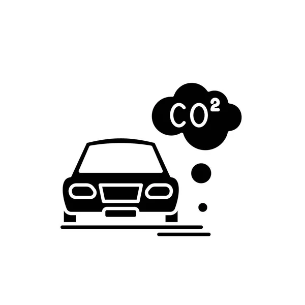 Pollution des véhicules à moteur icône noire, signe vectoriel sur fond isolé. Concept de pollution automobile symbole, illustration — Image vectorielle