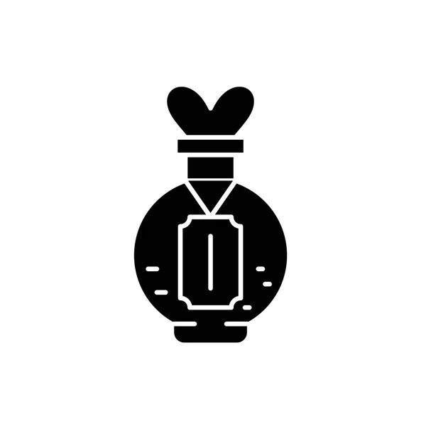 Poción de amor icono negro, signo vectorial sobre fondo aislado. Concepto de poción de amor símbolo, ilustración — Archivo Imágenes Vectoriales
