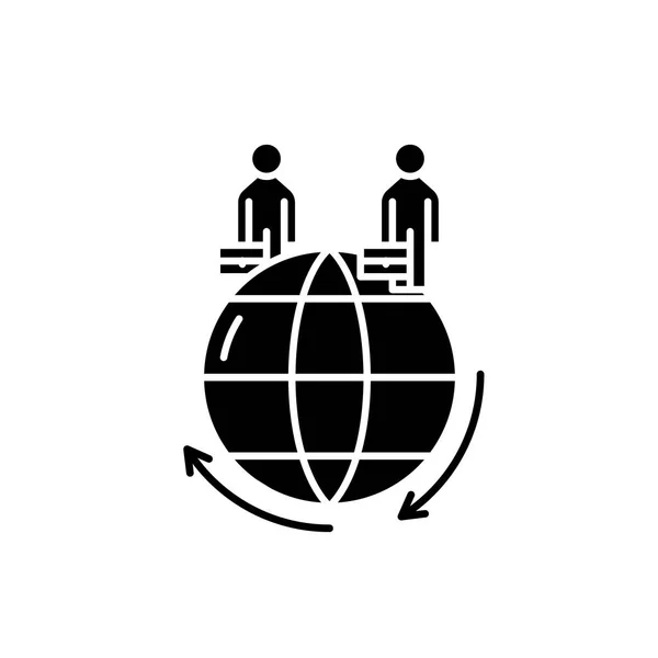 Icono negro de negocio global, signo vectorial sobre fondo aislado. Concepto de negocio global símbolo, ilustración — Vector de stock