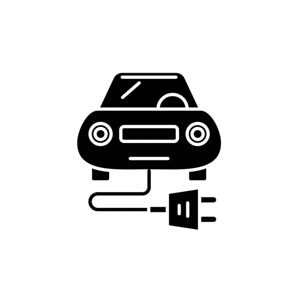 Icono de coche eléctrico negro, signo de vector sobre fondo aislado. Símbolo de concepto de coche eléctrico, ilustración — Archivo Imágenes Vectoriales