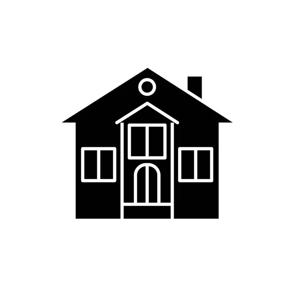 私人住宅黑色图标, 矢量标志上孤立的背景。私有房子概念标志, 例证 — 图库矢量图片