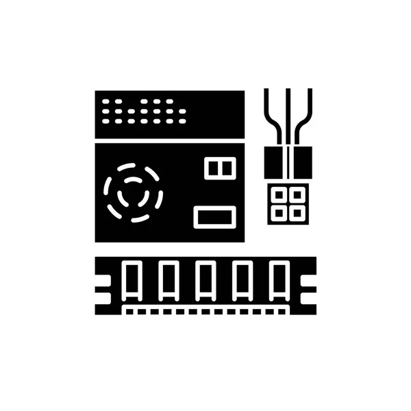 Software per computer icona nera, segno vettoriale su sfondo isolato. Simbolo del concetto di software per computer, illustrazione — Vettoriale Stock