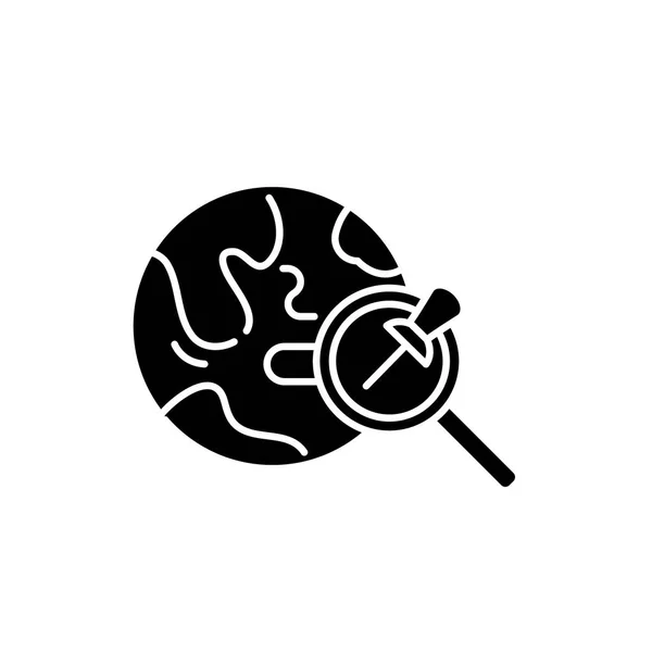 Recherche marketing mondiale icône noire, signe vectoriel sur fond isolé. Concept de recherche marketing mondial symbole, illustration — Image vectorielle
