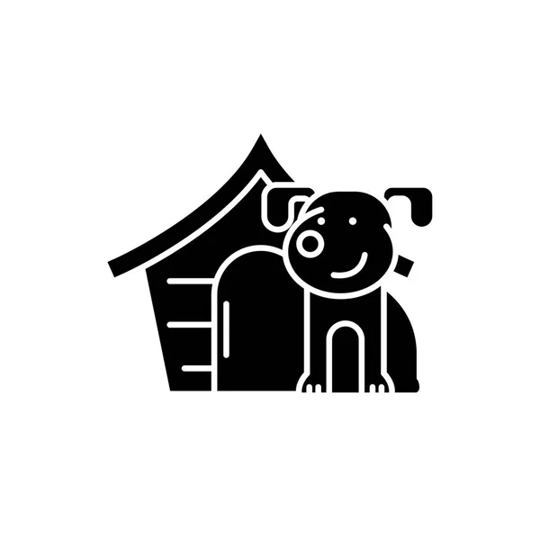 Домашняя собака черная икона, векторный знак на изолированном фоне. Символ домашней собаки, иллюстрация — стоковый вектор