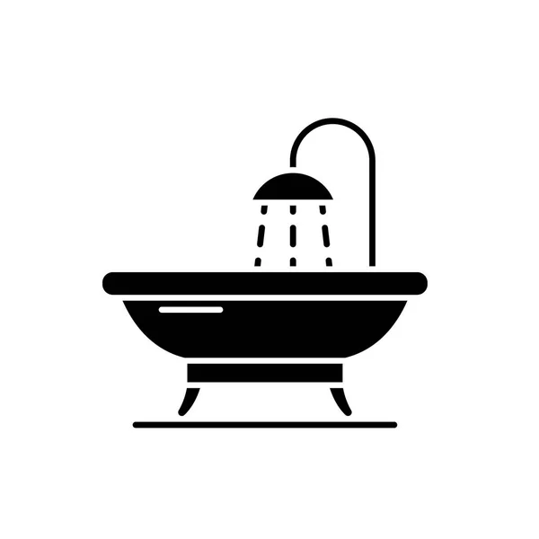 Черный значок ванной комнаты, векторный знак на изолированном фоне. Символ концепции ванной комнаты, иллюстрация — стоковый вектор