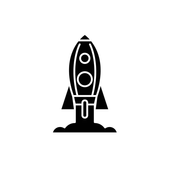 Чорна піктограма запуску ракети, векторний знак на ізольованому фоні. Символ концепції запуску ракети, ілюстрація — стоковий вектор