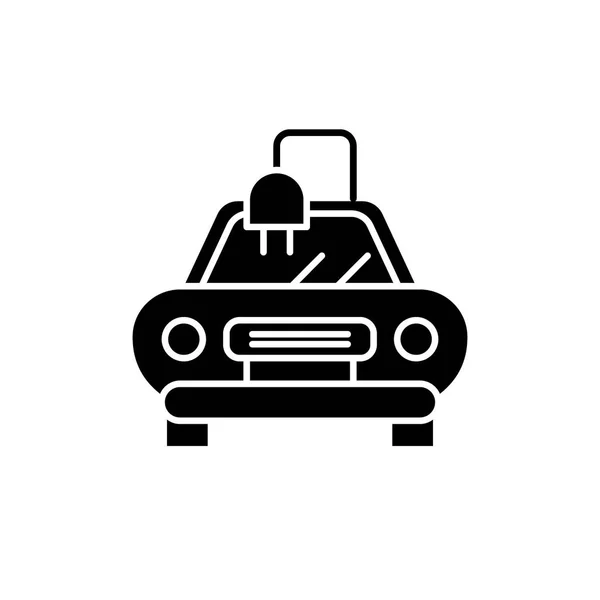 Icono eléctrico automático del coche negro, signo de vector sobre fondo aislado. Símbolo de concepto de coche automático eléctrico, ilustración — Vector de stock