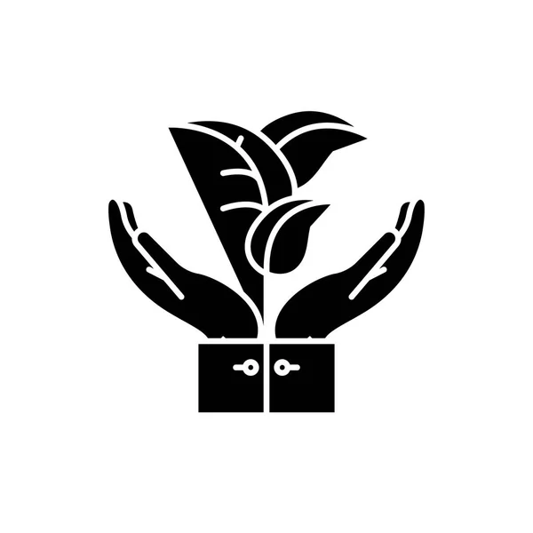 Флора поддерживает черную икону, векторный знак на изолированном фоне. Символ поддержки флоры, иллюстрация — стоковый вектор