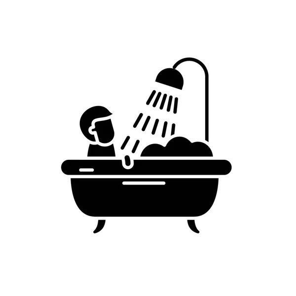 Mens banyo siyah kutsal kişilerin resmi, vektör izole arka plan üzerinde işareti. Mens banyo kavramı sembol, illüstrasyon — Stok Vektör