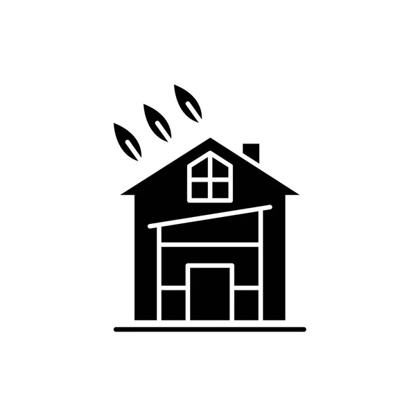 Eco house icône noire, signe vectoriel sur fond isolé. Eco house concept symbole, illustration — Image vectorielle