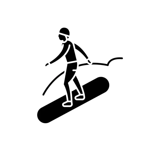 Icona nera Snowboard, segno vettoriale su sfondo isolato. Simbolo concetto di snowboard, illustrazione — Vettoriale Stock