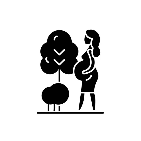 Zwangere vrouw zwart pictogram, vector teken op geïsoleerde achtergrond. Zwangere vrouw concept symbool, afbeelding — Stockvector