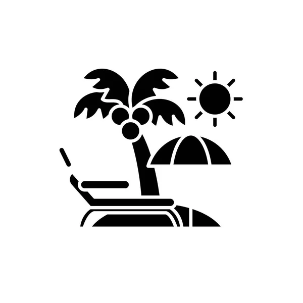 Urlaub am Meer schwarzes Symbol, Vektorzeichen auf isoliertem Hintergrund. Urlaub am Meer Konzept Symbol, Illustration — Stockvektor