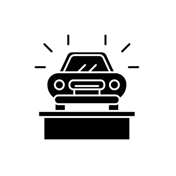 Samochód salonu czarny ikona, wektor znak, na na białym tle. Symbol samochodu do koncepcji salonu, ilustracja — Wektor stockowy