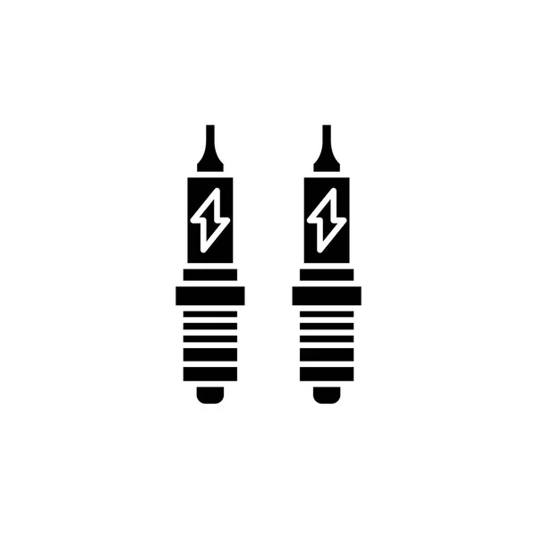 Spark plug ícone preto, sinal de vetor em fundo isolado. Símbolo de conceito de vela de ignição, ilustração —  Vetores de Stock