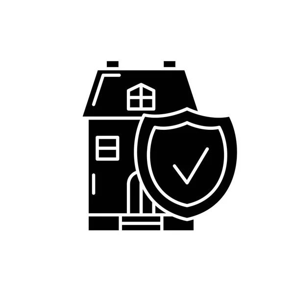 Assicurazione immobiliare icona nera, segno vettoriale su sfondo isolato. Simbolo di concetto di assicurazione immobiliare, illustrazione — Vettoriale Stock
