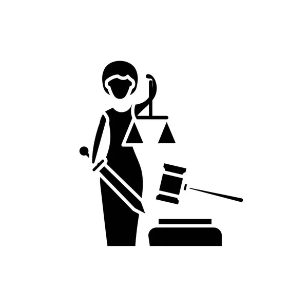 Justicia icono negro, signo vectorial sobre fondo aislado. Concepto de justicia símbolo, ilustración — Vector de stock