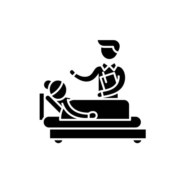 Consultation des médecins icône noire, signe vectoriel sur fond isolé. Concept de consultation des médecins symbole, illustration — Image vectorielle