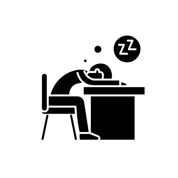 Втомлений роботою чорний значок, векторний знак на ізольованому фоні. Втомлений на роботі символ концепції, ілюстрація — стоковий вектор