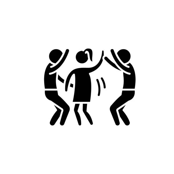 Dance party zwart icoon, vector teken op geïsoleerde achtergrond. Dans party concept symbool, afbeelding — Stockvector