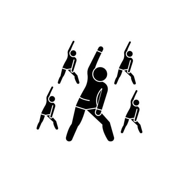 Grupo fitness icono negro, signo vectorial sobre fondo aislado. Símbolo de concepto de fitness grupal, ilustración — Vector de stock