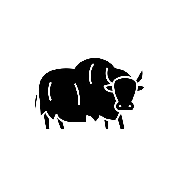 Icono negro yak, signo vectorial sobre fondo aislado. Símbolo del concepto de Yak, ilustración — Vector de stock