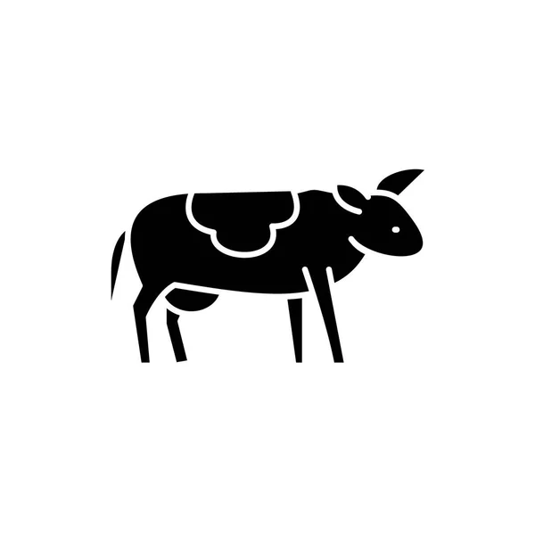 Carino mucca icona nera, segno vettoriale su sfondo isolato. Carino concetto di mucca simbolo, illustrazione — Vettoriale Stock