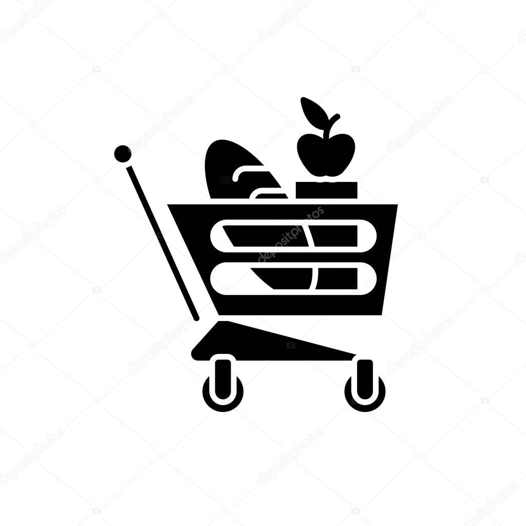 Good food basket black icon, vector sign on isolated background. Good food basket concept symbol, illustration 