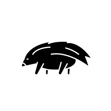 Kirpi siyah kutsal kişilerin resmi, vektör izole arka plan üzerinde işareti. Kirpi kavramı sembol, illüstrasyon 