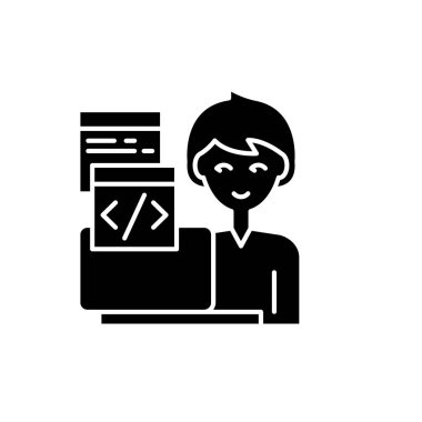 Siyah simge programlama, izole arka plan tabelada vektör. Programlama kavramı sembol, illüstrasyon 