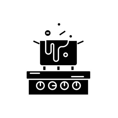 Mutfak siyah simgesinde yemek, izole arka plan tabelada vektör. Mutfak konsepti sembolü, illüstrasyon pişirme 