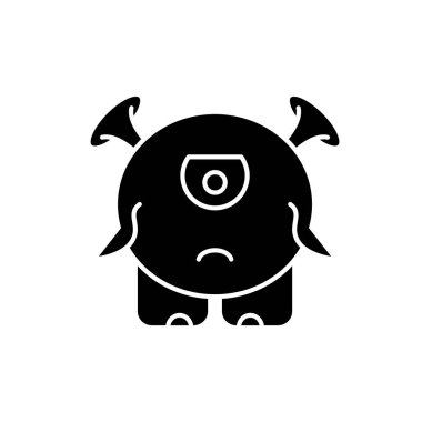 Canavar siyah simge bebeğim, izole arka plan tabelada vektör. Bebek canavar kavramı sembol, illüstrasyon 