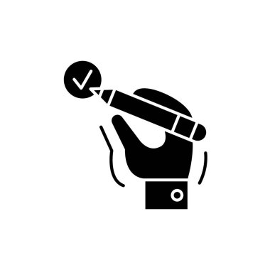 Yapılan siyah simge mark, izole arka plan tabelada vektör. Bitti işareti kavramı simgesi, illüstrasyon 