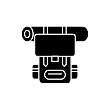 Turist sırt çantası siyah kutsal kişilerin resmi, vektör izole arka plan üzerinde işareti. Turist sırt çantası kavramı sembol, illüstrasyon 