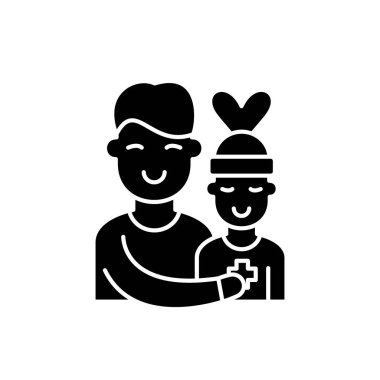 Hasta Bakımı siyah kutsal kişilerin resmi, vektör izole arka plan üzerinde işareti. Hasta bakımı kavramı sembol, illüstrasyon 