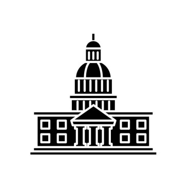 Parlamento siyah kutsal kişilerin resmi, vektör izole arka plan üzerinde işareti. Parlamento kavramı sembol, illüstrasyon 