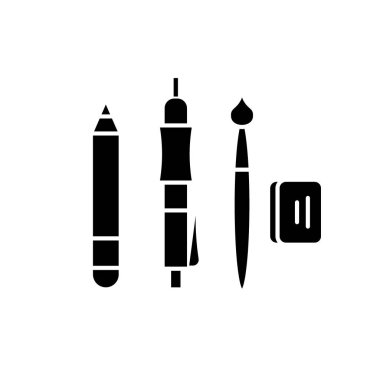 Sanatçı araçlar siyah simgesi, vektör izole arka plan üzerinde işareti. Sanatçı araçları kavramı sembol, illüstrasyon 