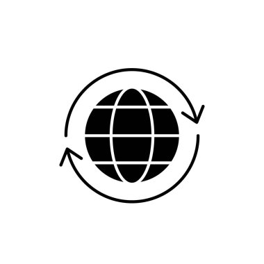 Global Lojistik siyah kutsal kişilerin resmi, vektör izole arka plan üzerinde işareti. Global Lojistik kavramı sembol, illüstrasyon 