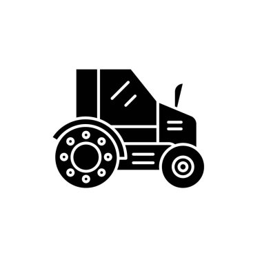 Çiftlik traktörü siyah simgesi, izole arka plan tabelada vektör. Çiftlik traktörü kavramı sembol, illüstrasyon 